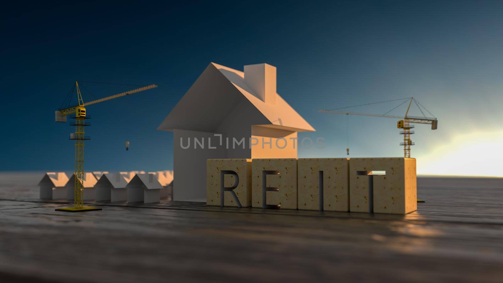 Concept image of Business Acronym REIT as Real Estate Investment Trust. 3d rendering by kwarkot