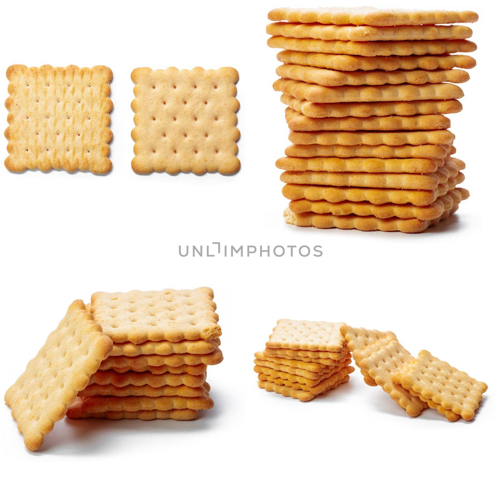 Cracker snacks isolated on over white background by Fabrikasimf