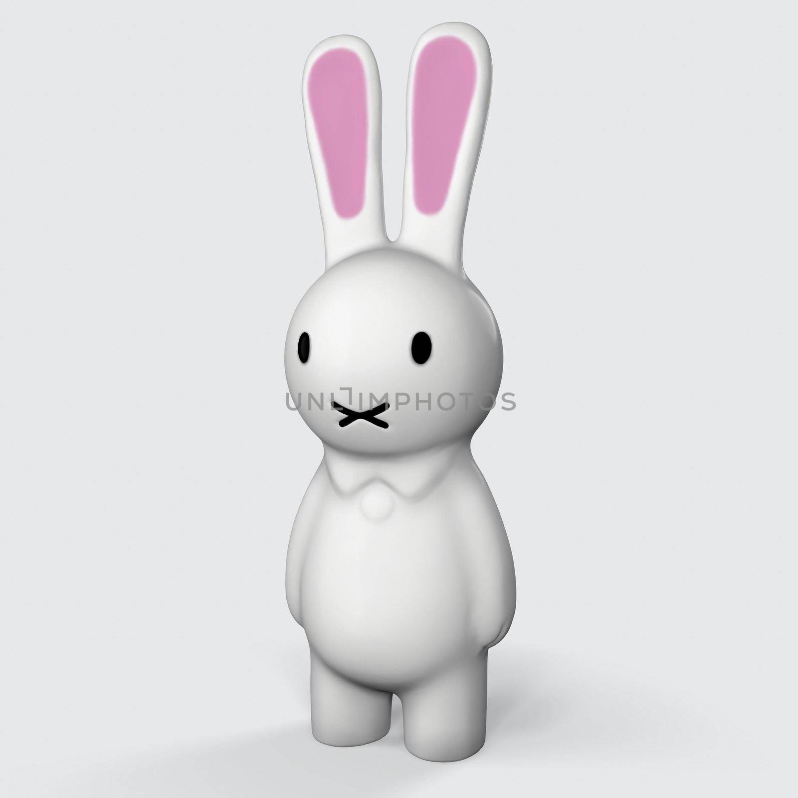 Greeting card with with white Easter rabbit. Funny bunny. Easter Bunny 3d-illustration 3d-rendering.