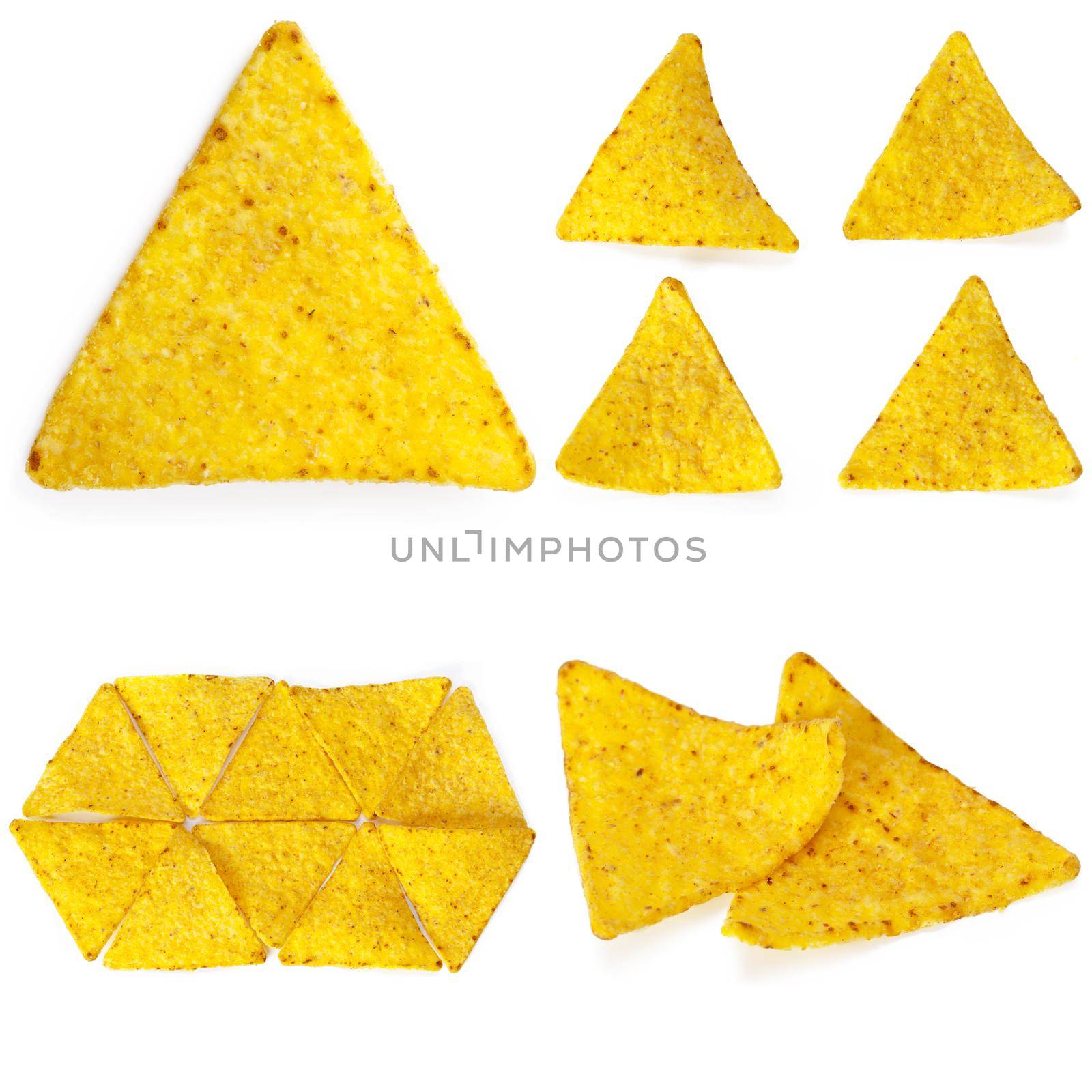 Mexican nachos set on white background collage
