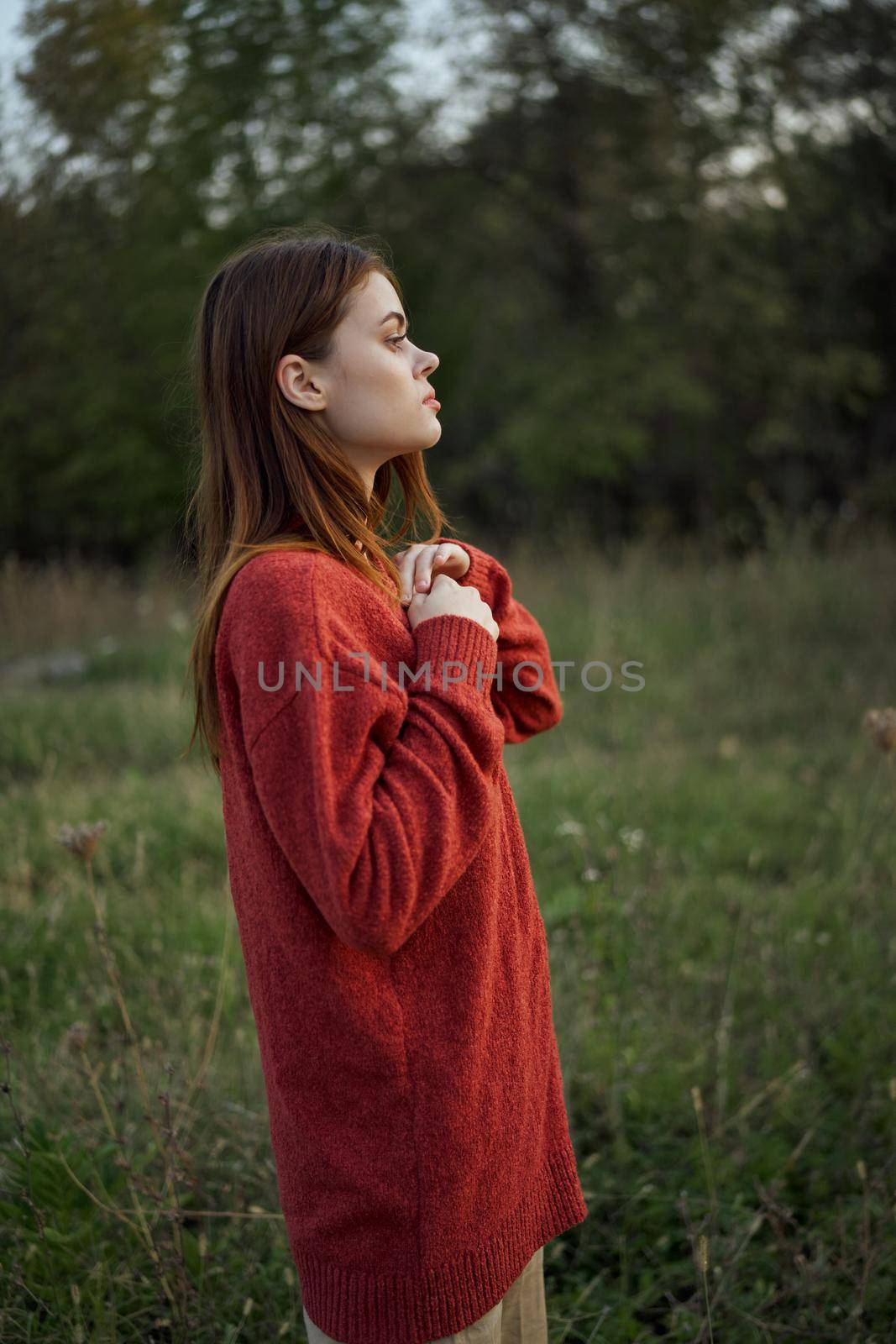 woman outdoors in a field walk fresh air by Vichizh