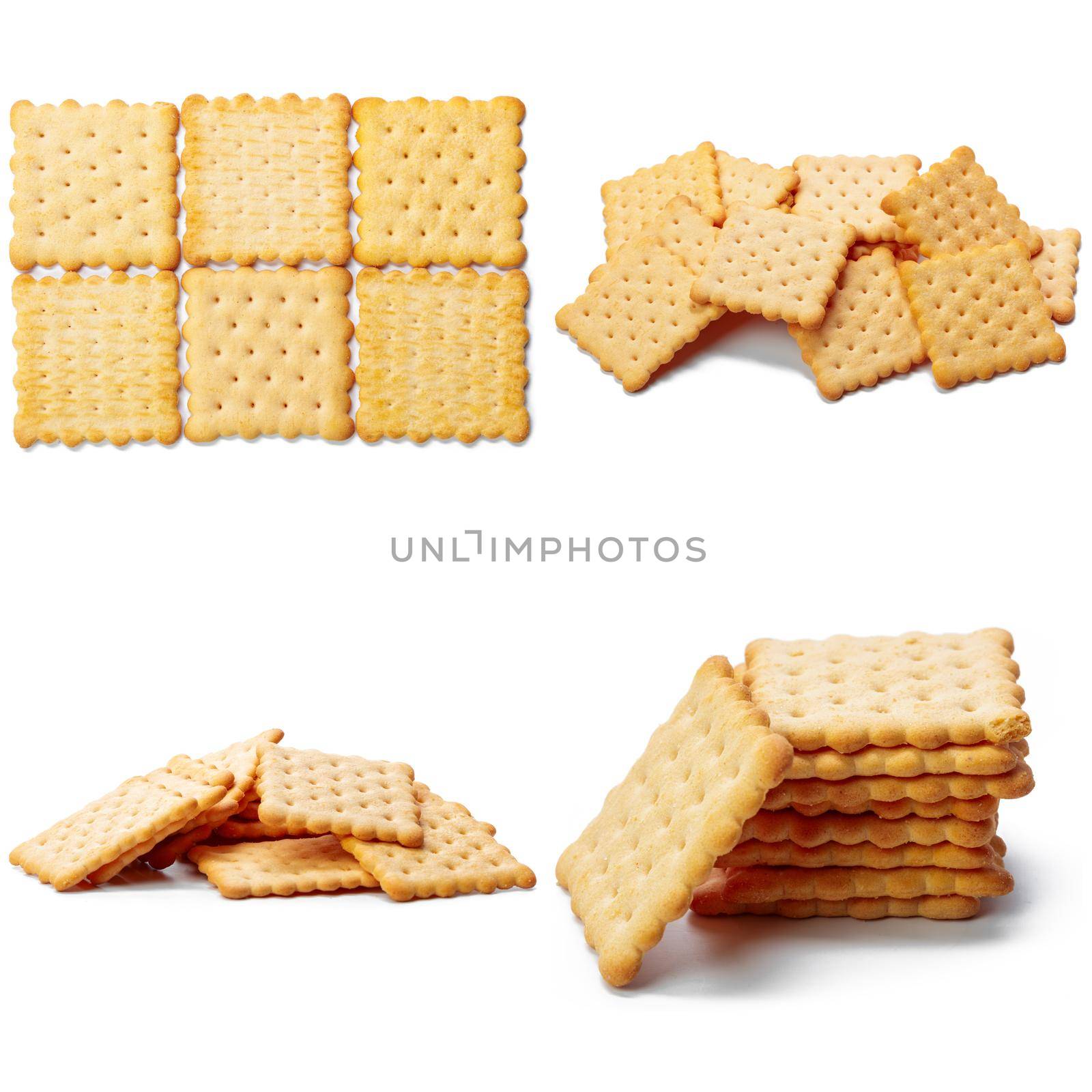 Cracker snacks isolated on over white background by Fabrikasimf