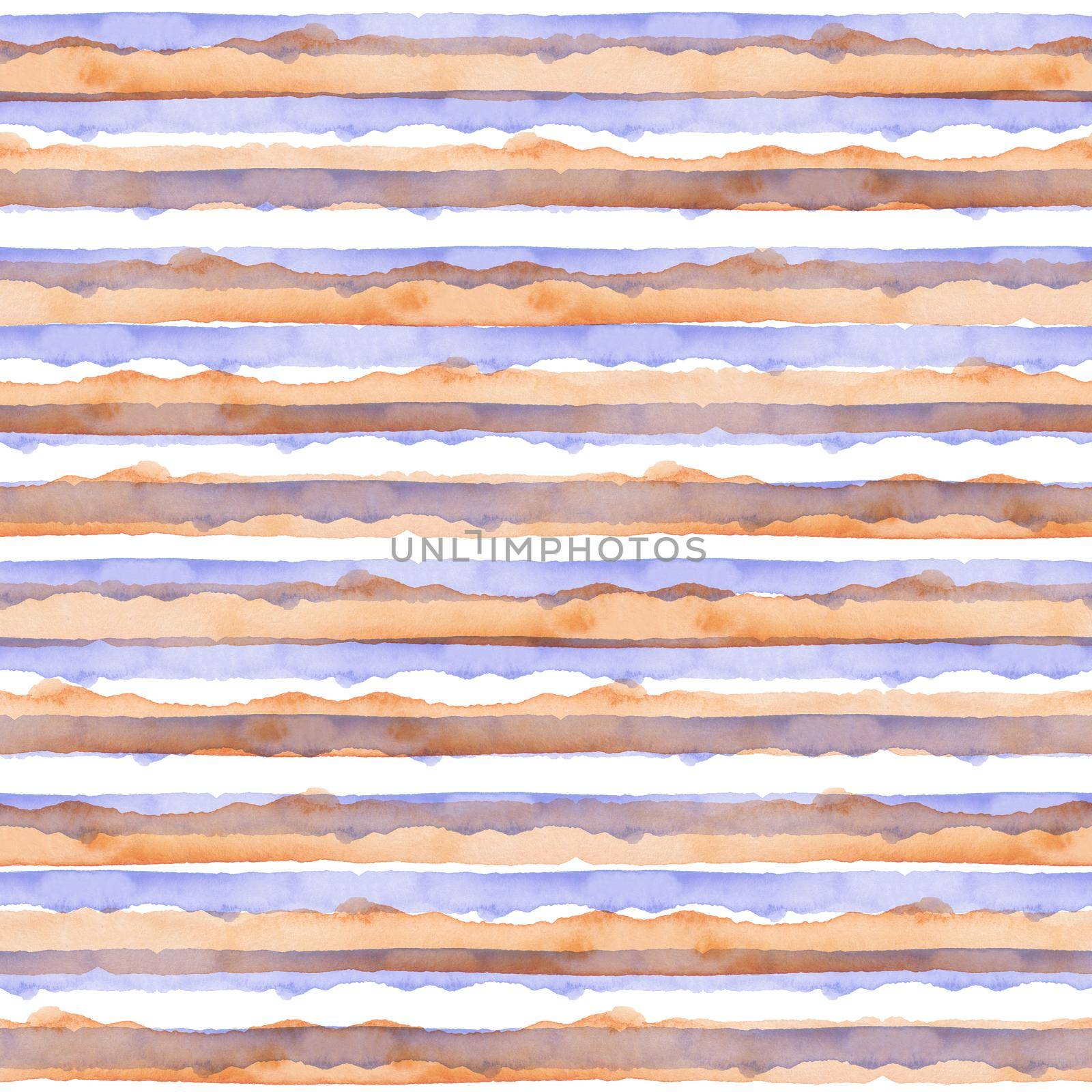Abstract Blue Orange Stripes Watercolor Background. Seamless Pattern for Fabric Textile and Paper. Simple Hand Painted Stripe.