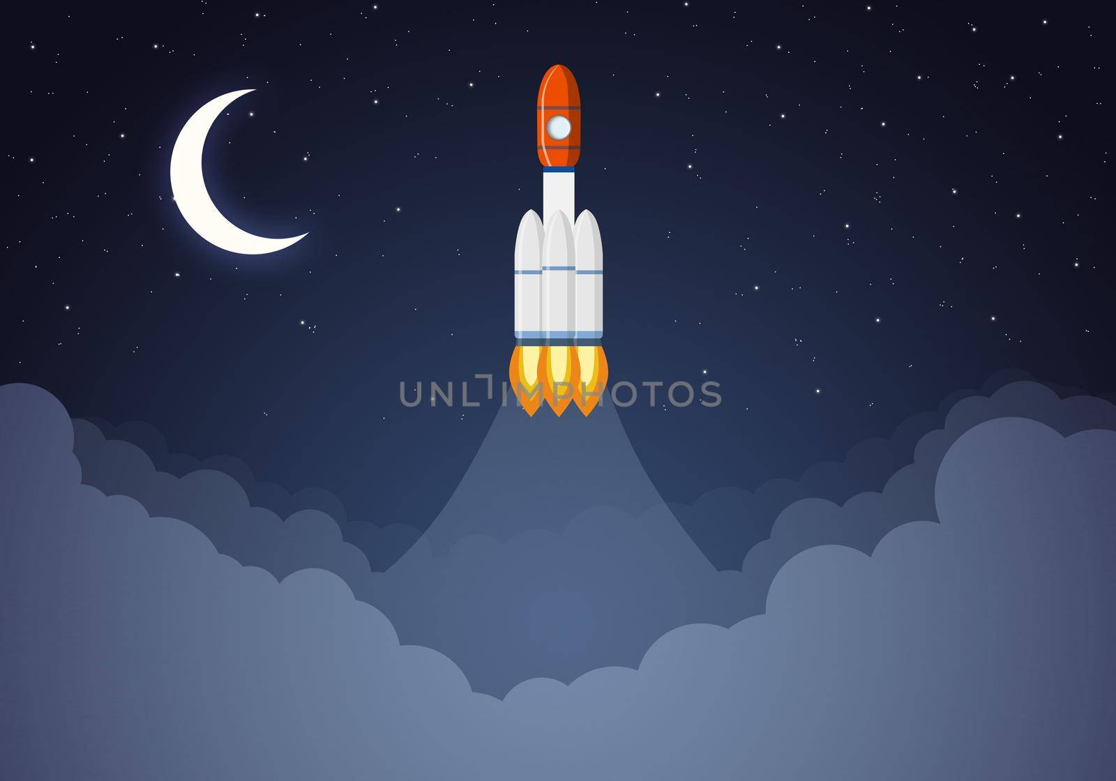 Art launch rocket with sky space. Startup concept.
