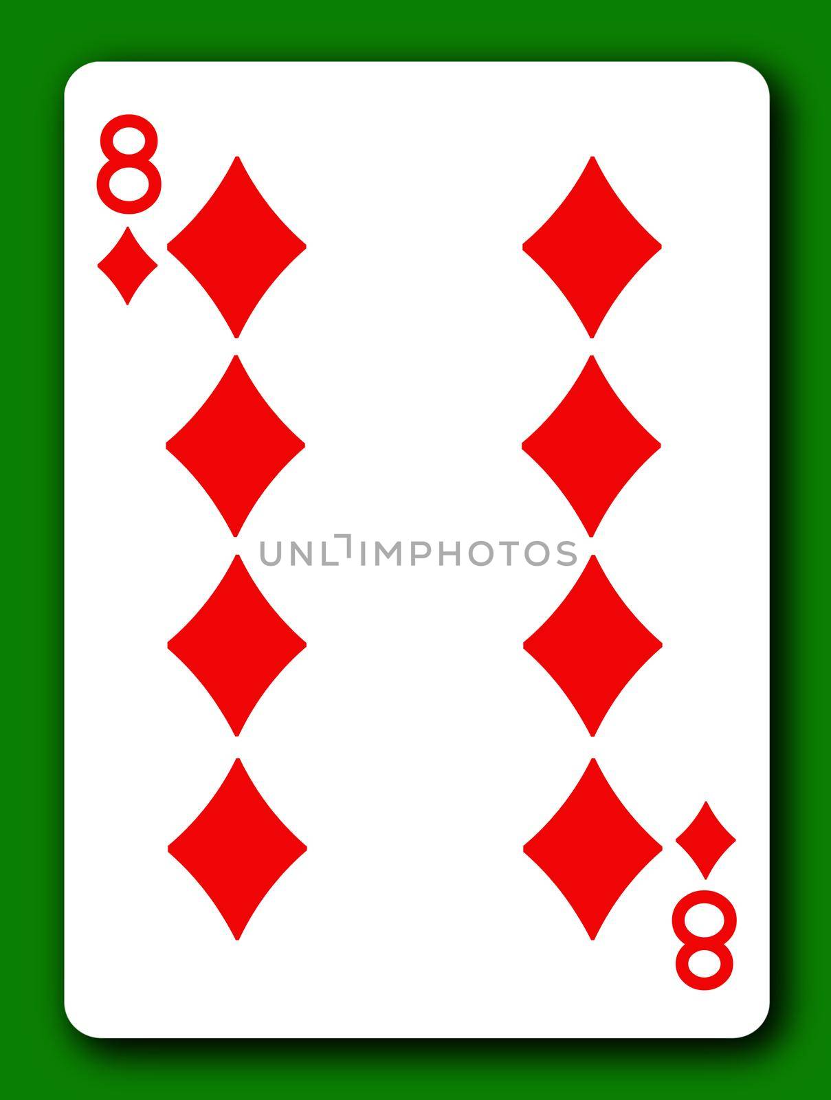 An 8 Eight of Diamonds playing card with clipping path to remove background and shadow 3d illustration