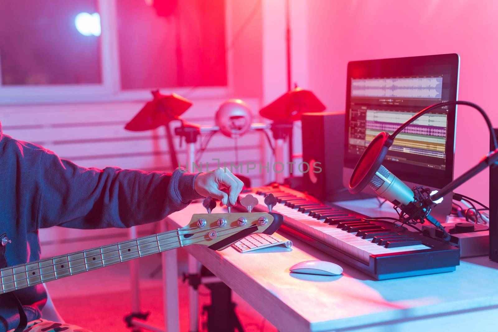 Male sound producer working in recording studio