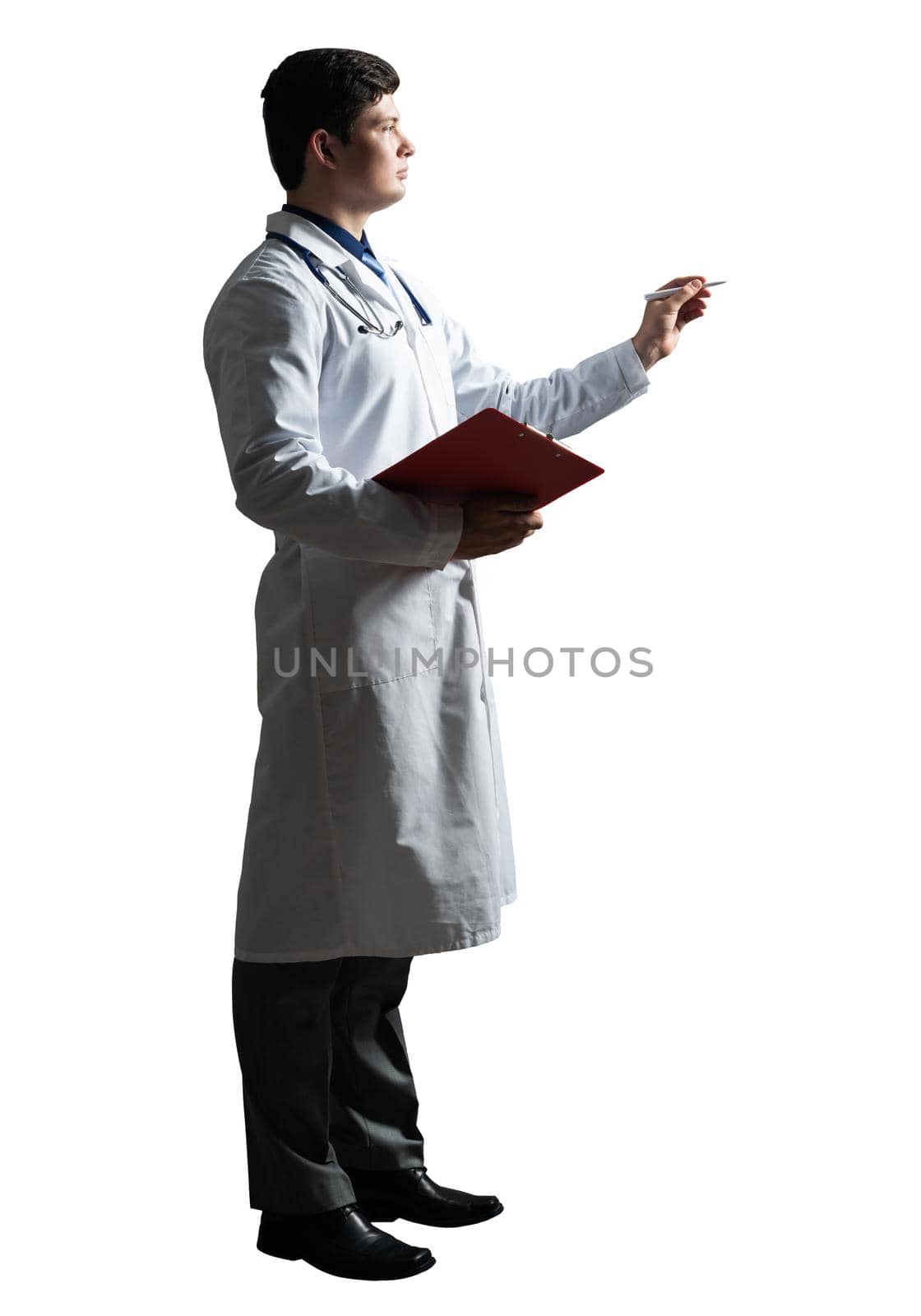 Portrait of a doctor with a tablet for documents