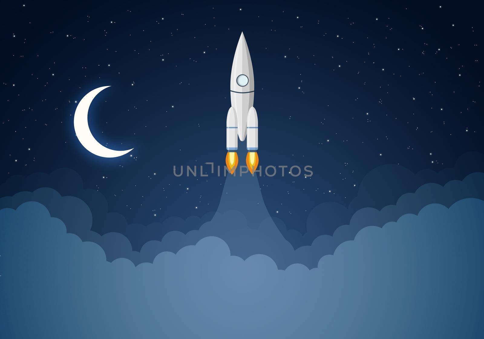 Art launch rocket with sky space. Startup concept.