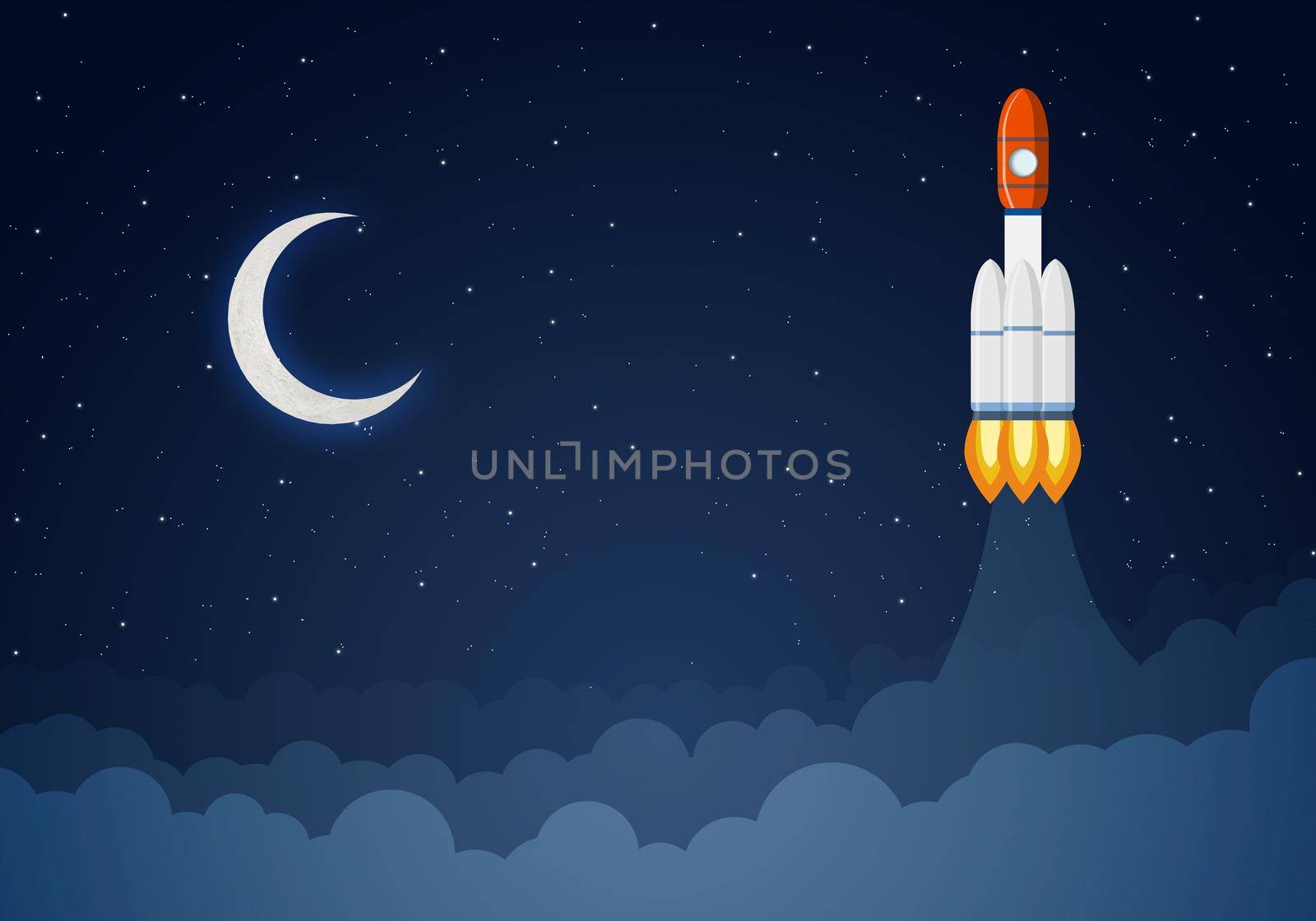 Art launch rocket with sky space. Startup concept.
