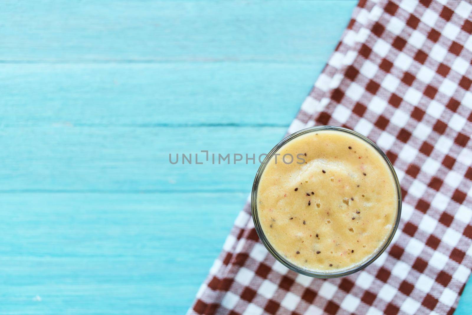 fruit smoothie dessert cocktail drink vitamins top view. High quality photo