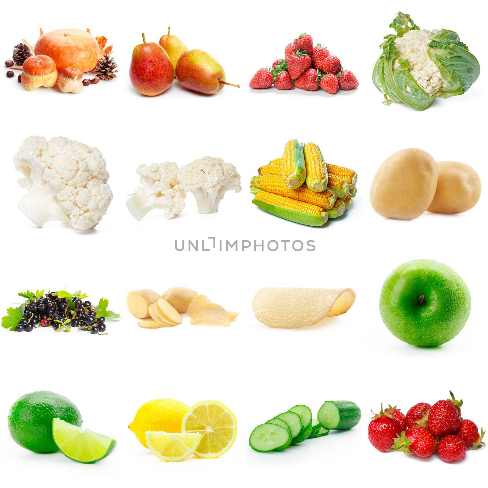 collage set desserts and snacks on a white background