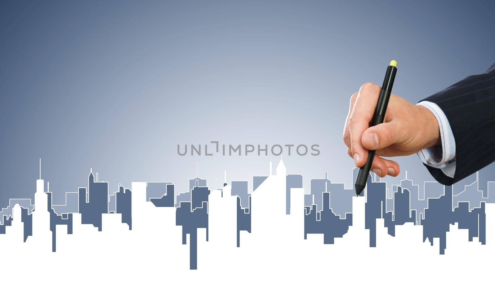 Hand of man designer drawing with stylus construction project