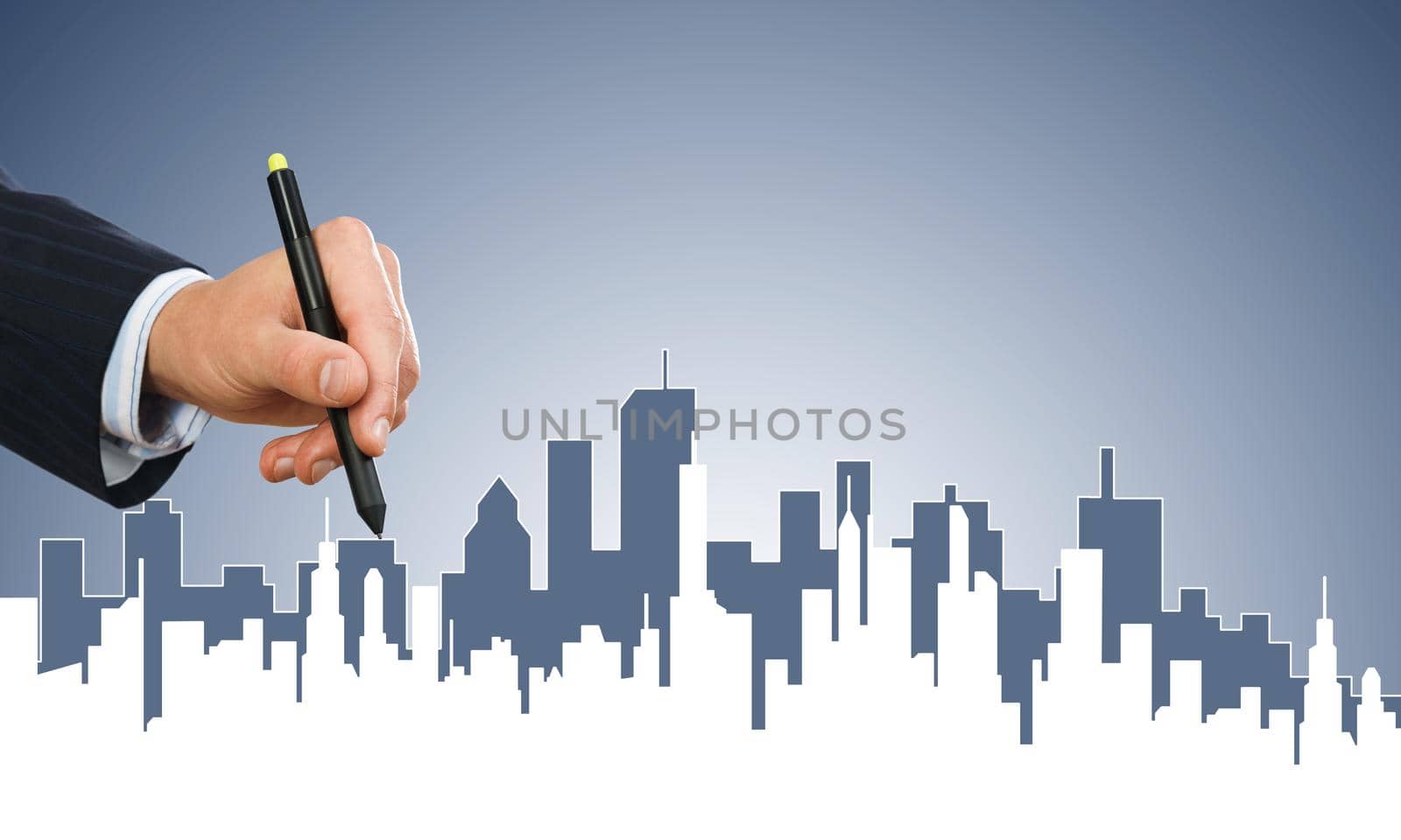 Hand of man designer drawing with stylus construction project