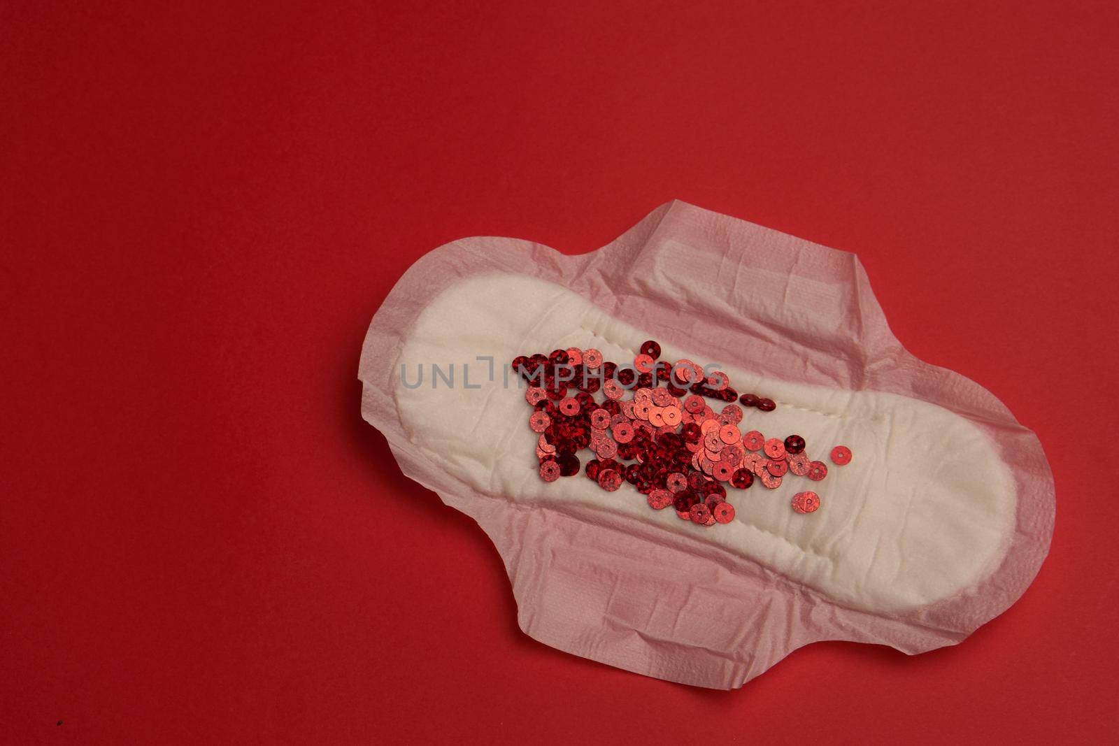 feminine pad blood menstruation hygiene red background by Vichizh