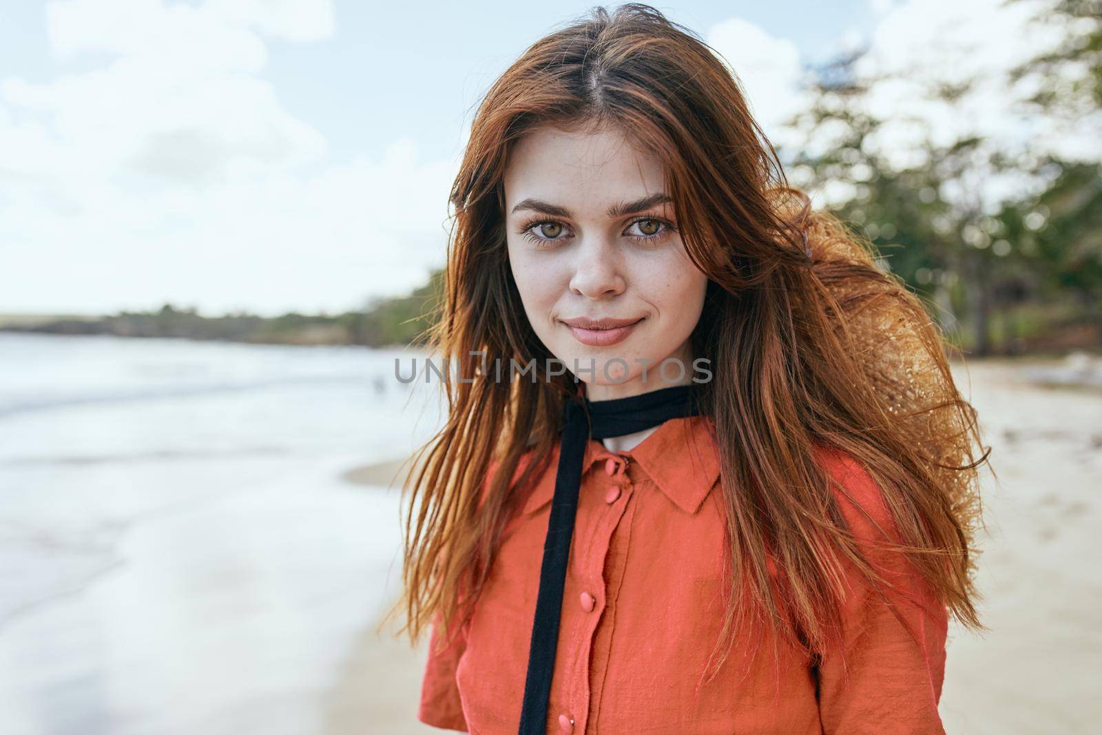 woman by the ocean beach start island landscape paradise. High quality photo