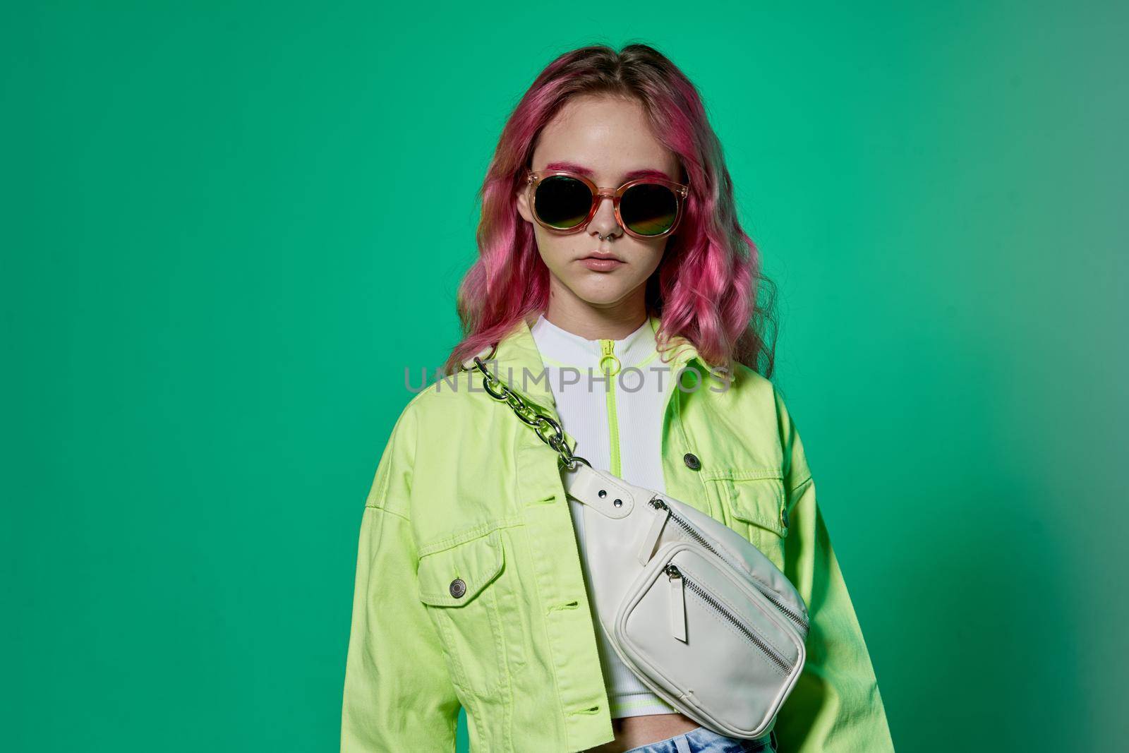 pretty woman pink hair posing fashion studio by Vichizh