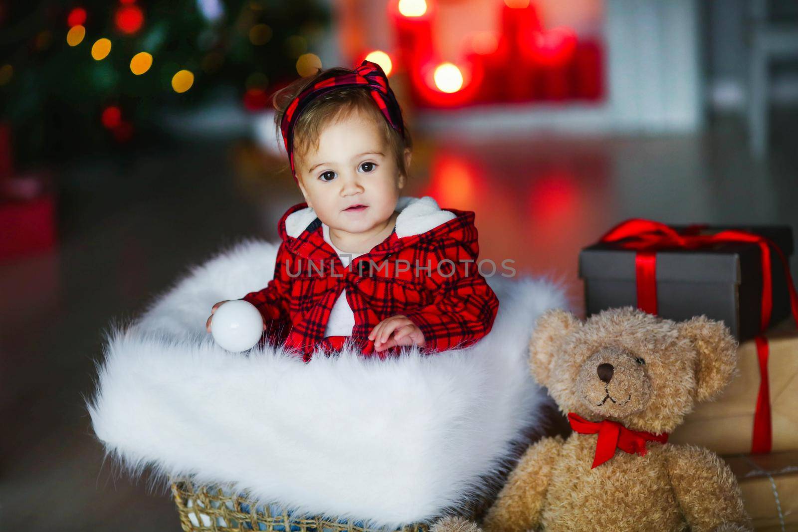 Christmas concept decoration with a child 3-4 years old.