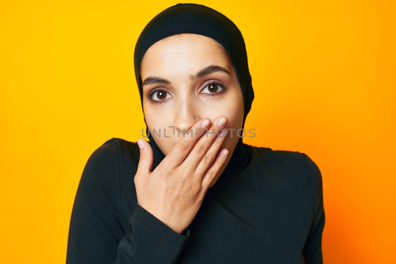 cheerful woman fun ethnicity model posing emotions isolated background. High quality photo