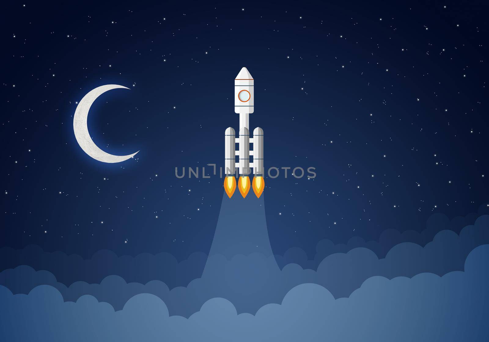 Art launch rocket with sky space. Startup concept.
