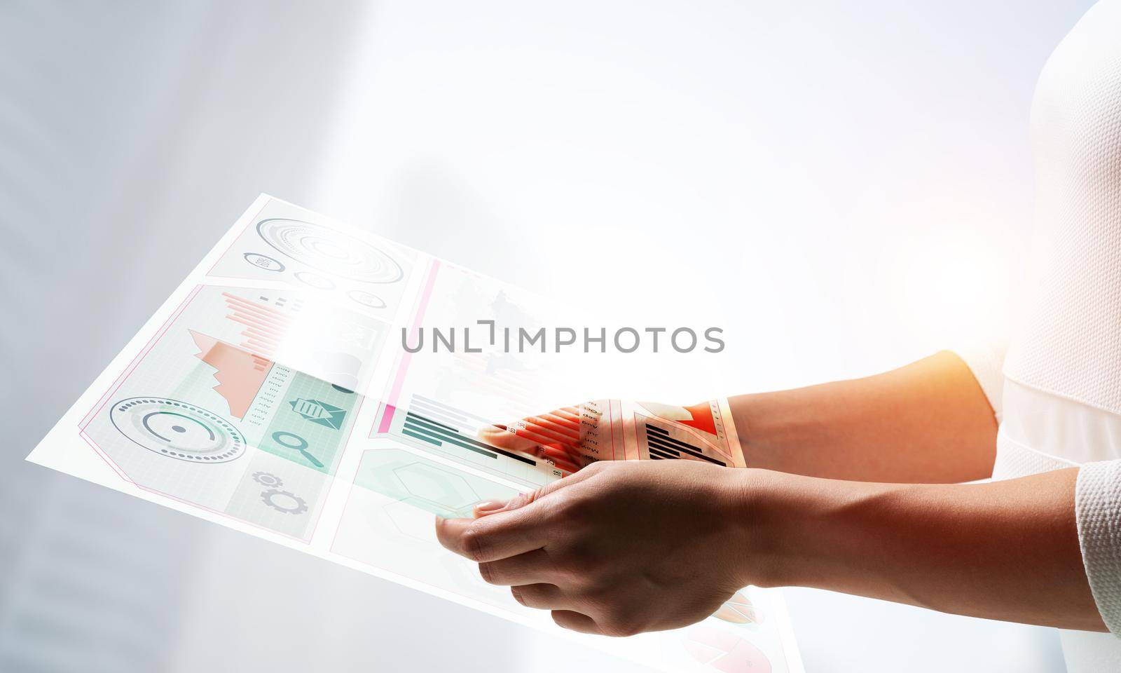 Digital technologies in modern business concept. Virtual interface with charts and diagrams. 3d data visualization. Online marketing and analytics futuristic concept. Online trading platform
