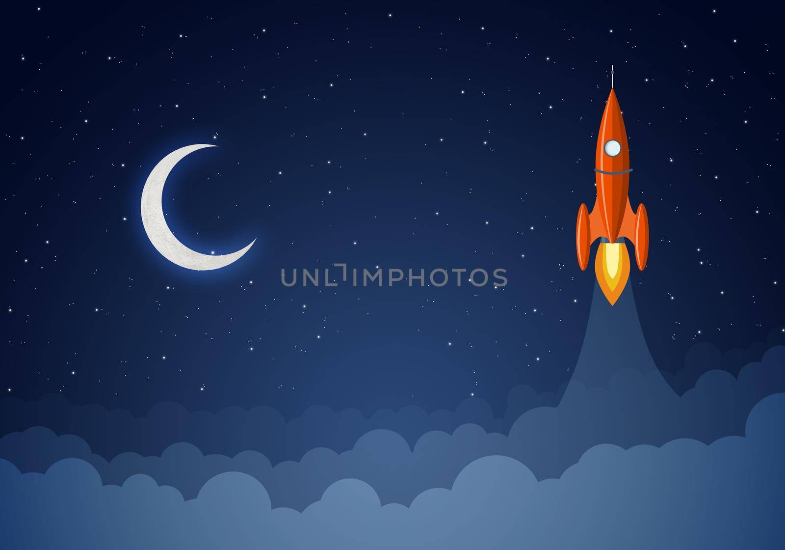 Art launch rocket with sky space. Startup concept.