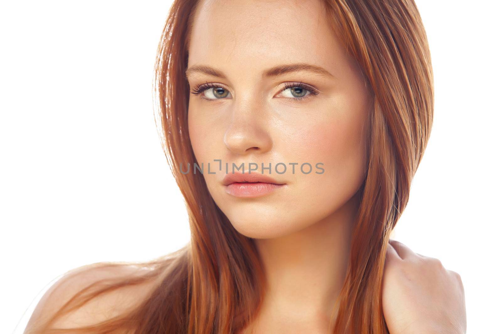 spa picture attractive lady young red hair isolated on white close up