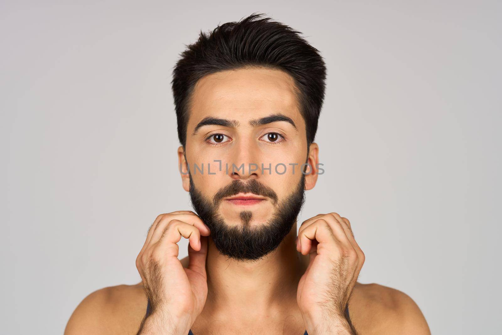 bearded man in white tank top cropped view Studio Model by Vichizh