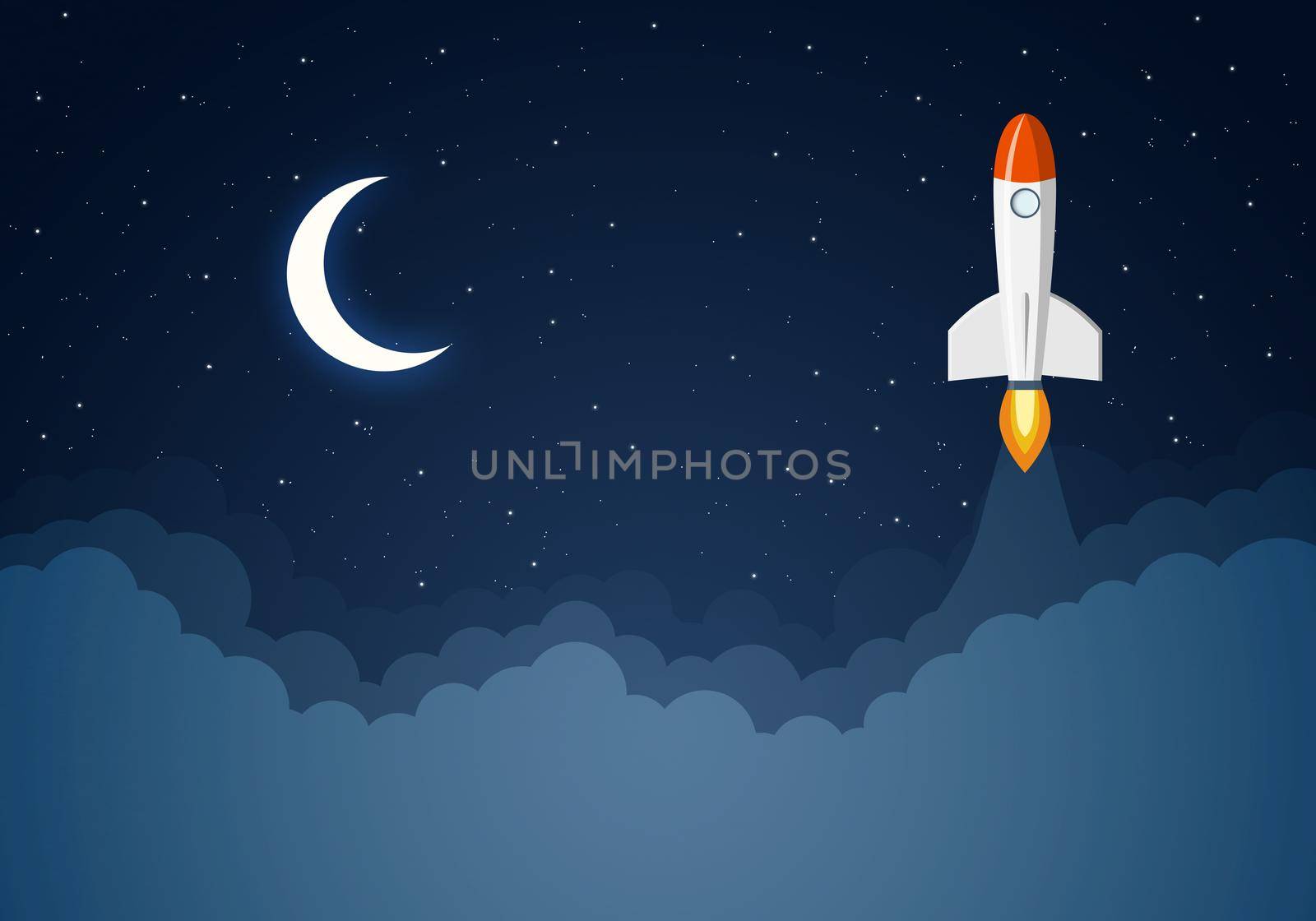 Art launch rocket with sky space. Startup concept.