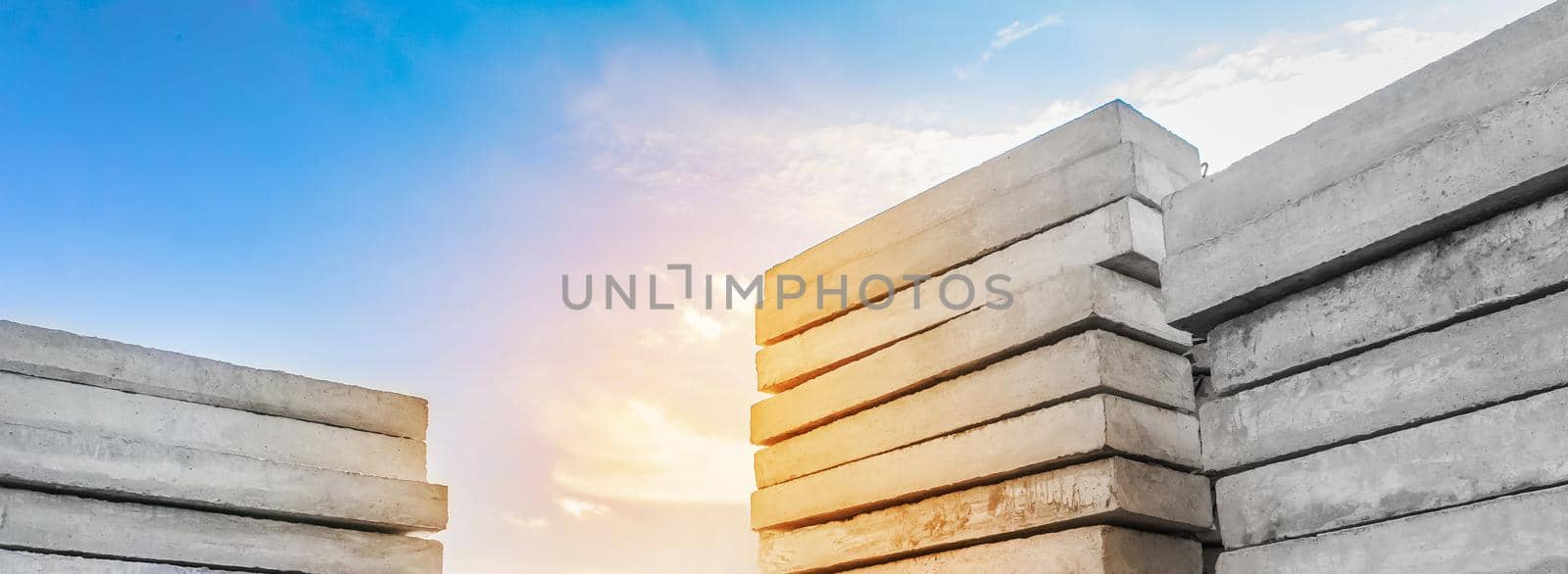 Concrete blocks at a construction site. Concrete structures, industrial, building materials, high resolution.