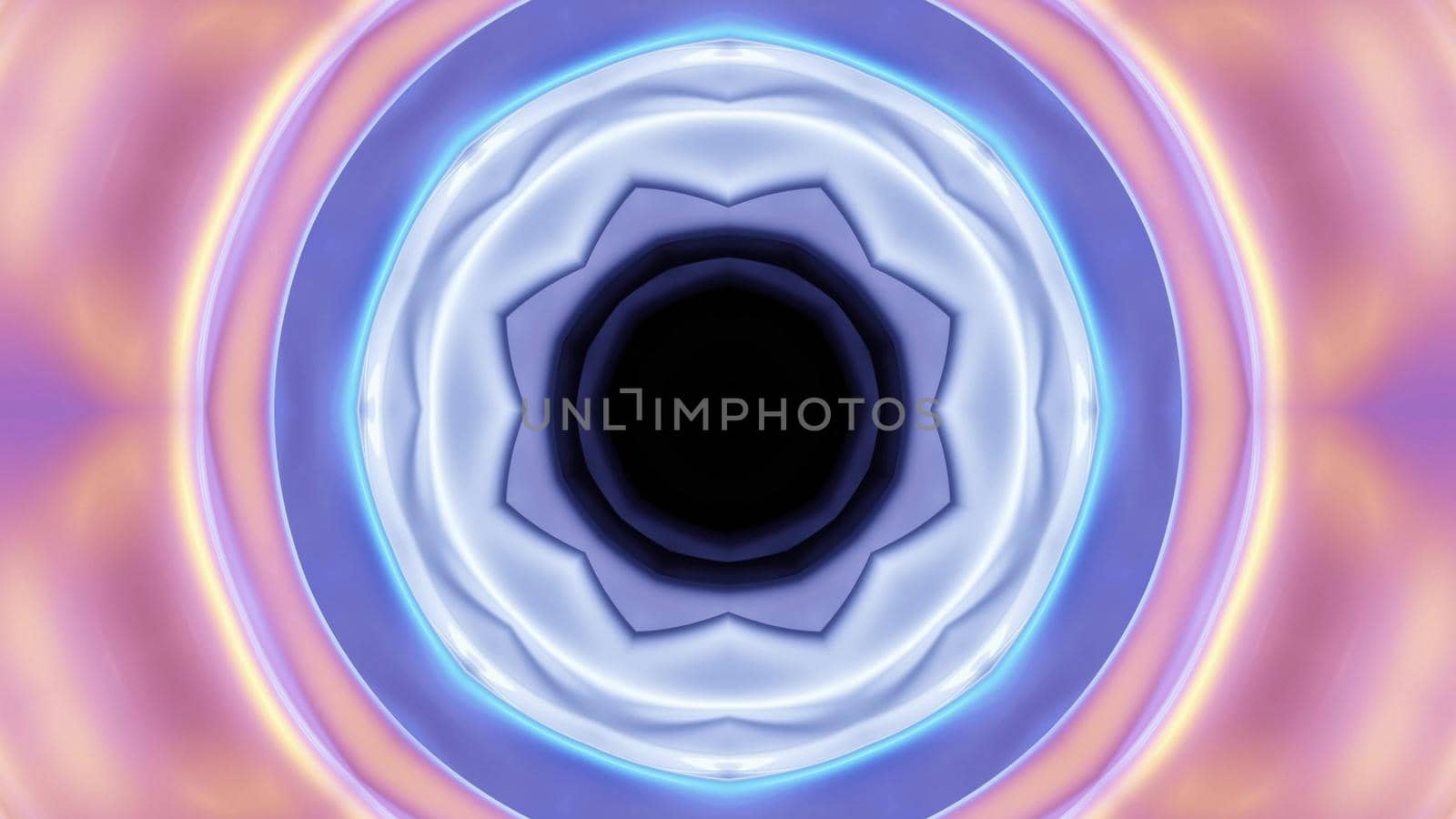 3d illustration of 4K UHD abstract background of creative flower shaped tunnel glowing with pastel lights