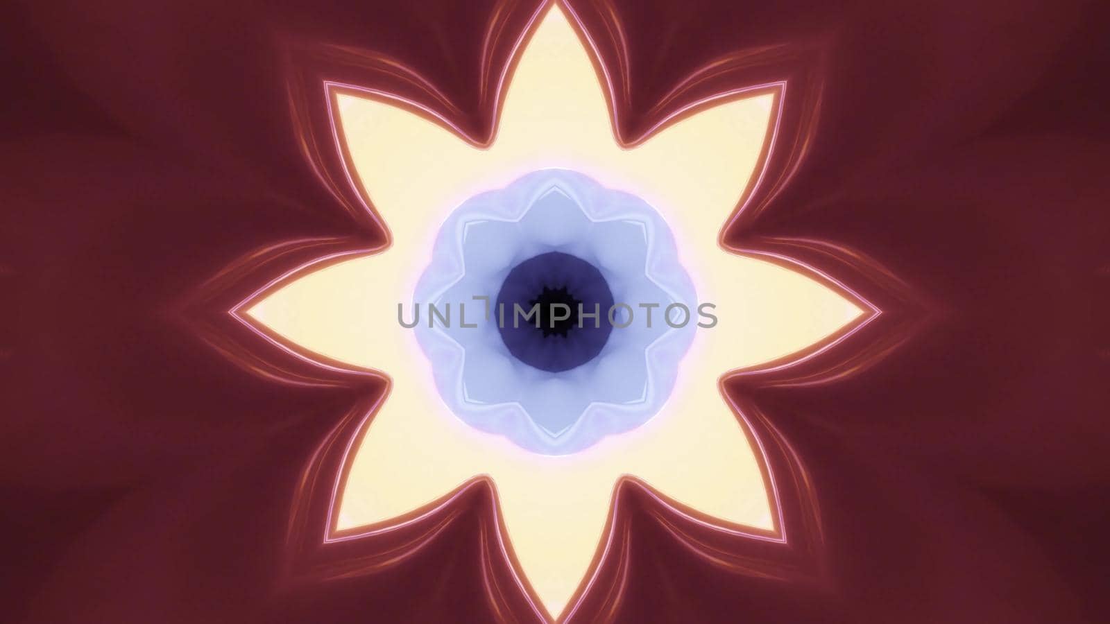 4K UHD 3D illustration of minimalist style flower shaped ornament shining with vivid neon light