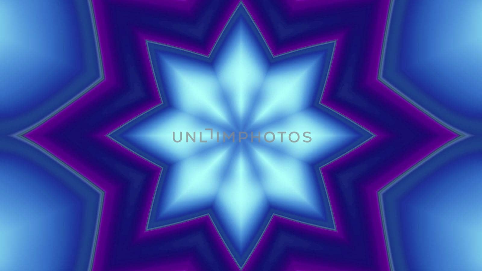 3d illustration of 4K UHD abstract background of geometric tunnel in shape of star illuminated by blue and purple neon lights