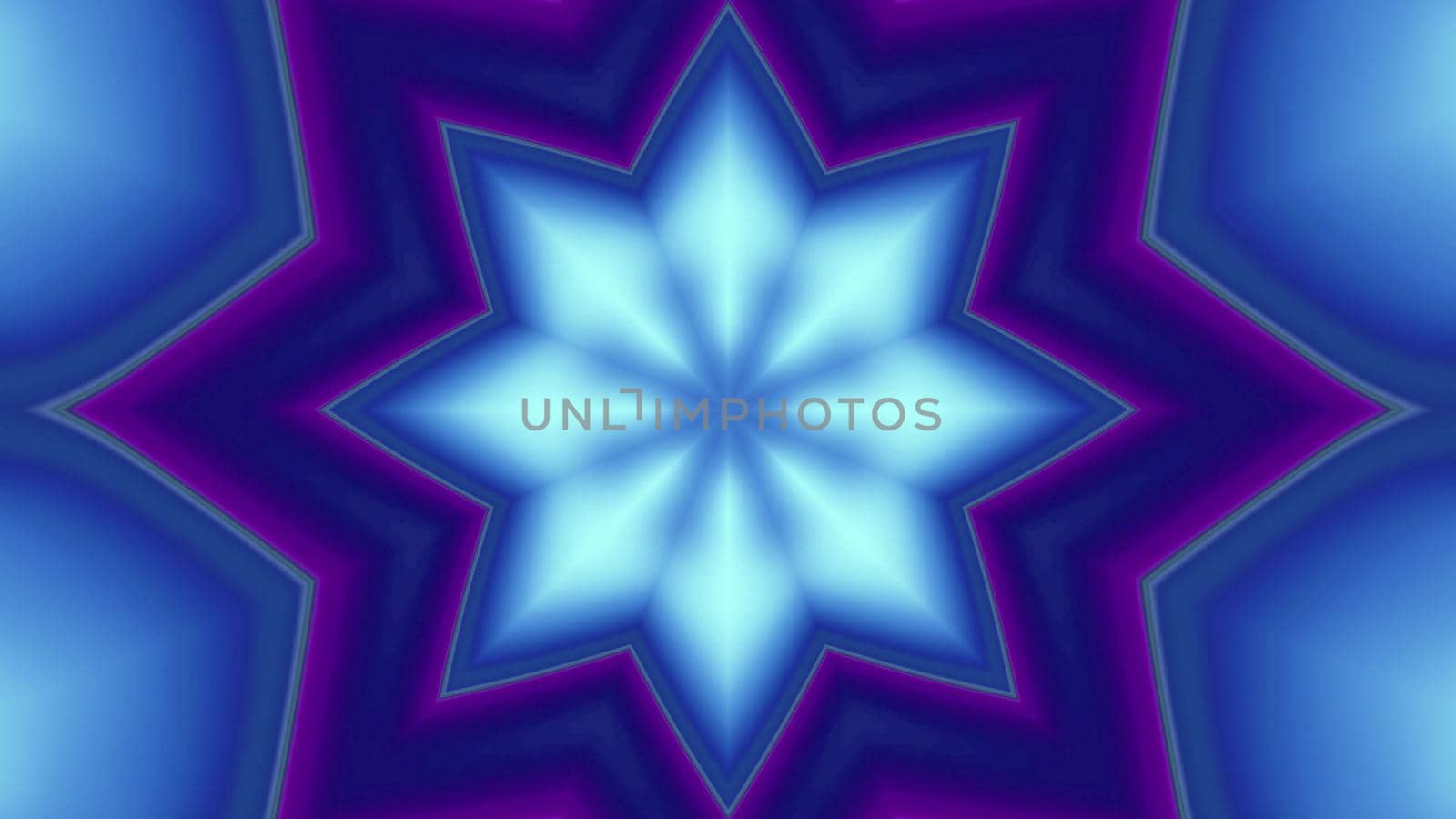 3d illustration of 4K UHD abstract background of geometric tunnel in shape of star illuminated by blue and purple neon lights