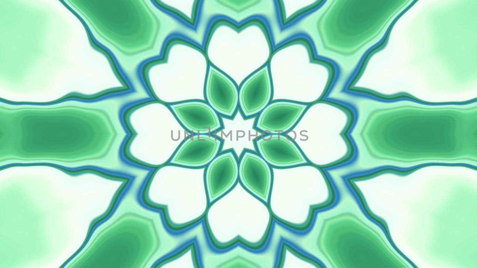 3d illustration of 4K UHD abstract background of ornamental vivid tunnel in shape of flower illuminated by green neon light