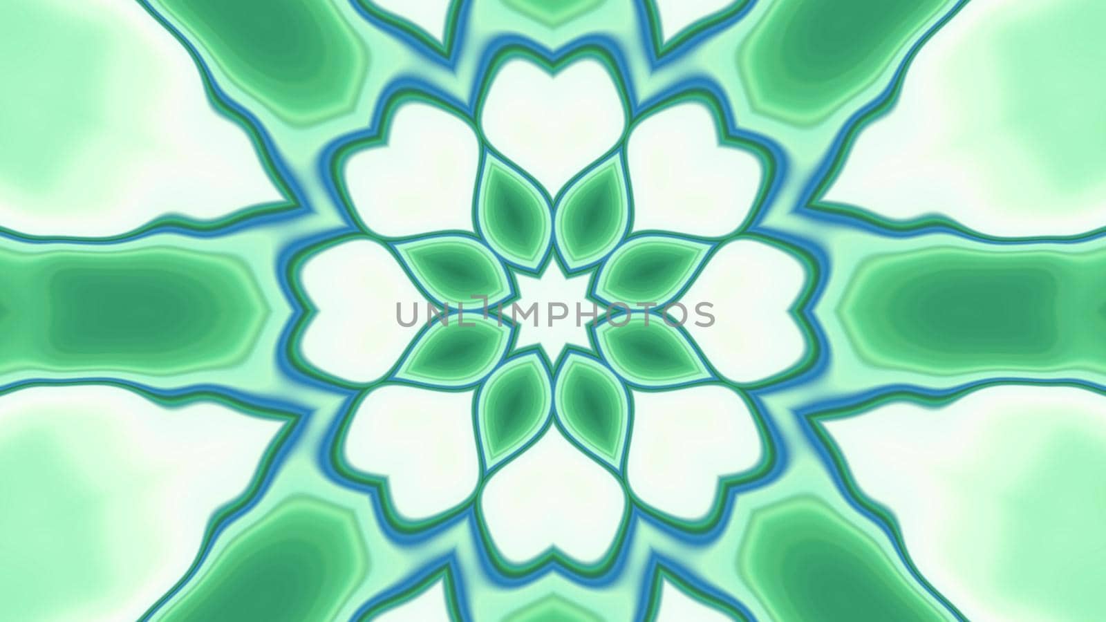 3d illustration of 4K UHD abstract background of ornamental vivid tunnel in shape of flower illuminated by green neon light