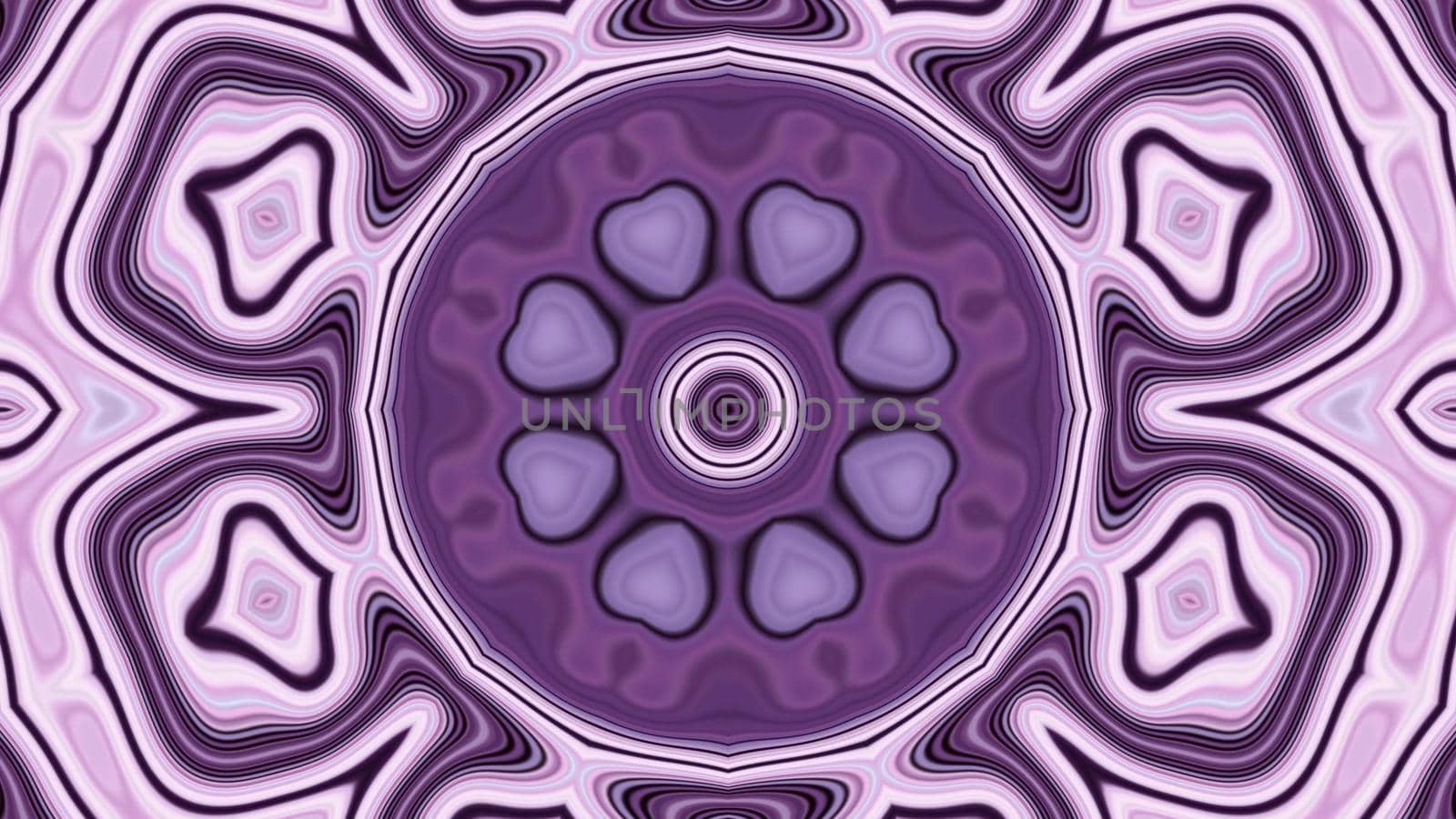 3d illustration of 4K UHD abstract background of symmetric geometric tunnel with ornamental shapes of violet color