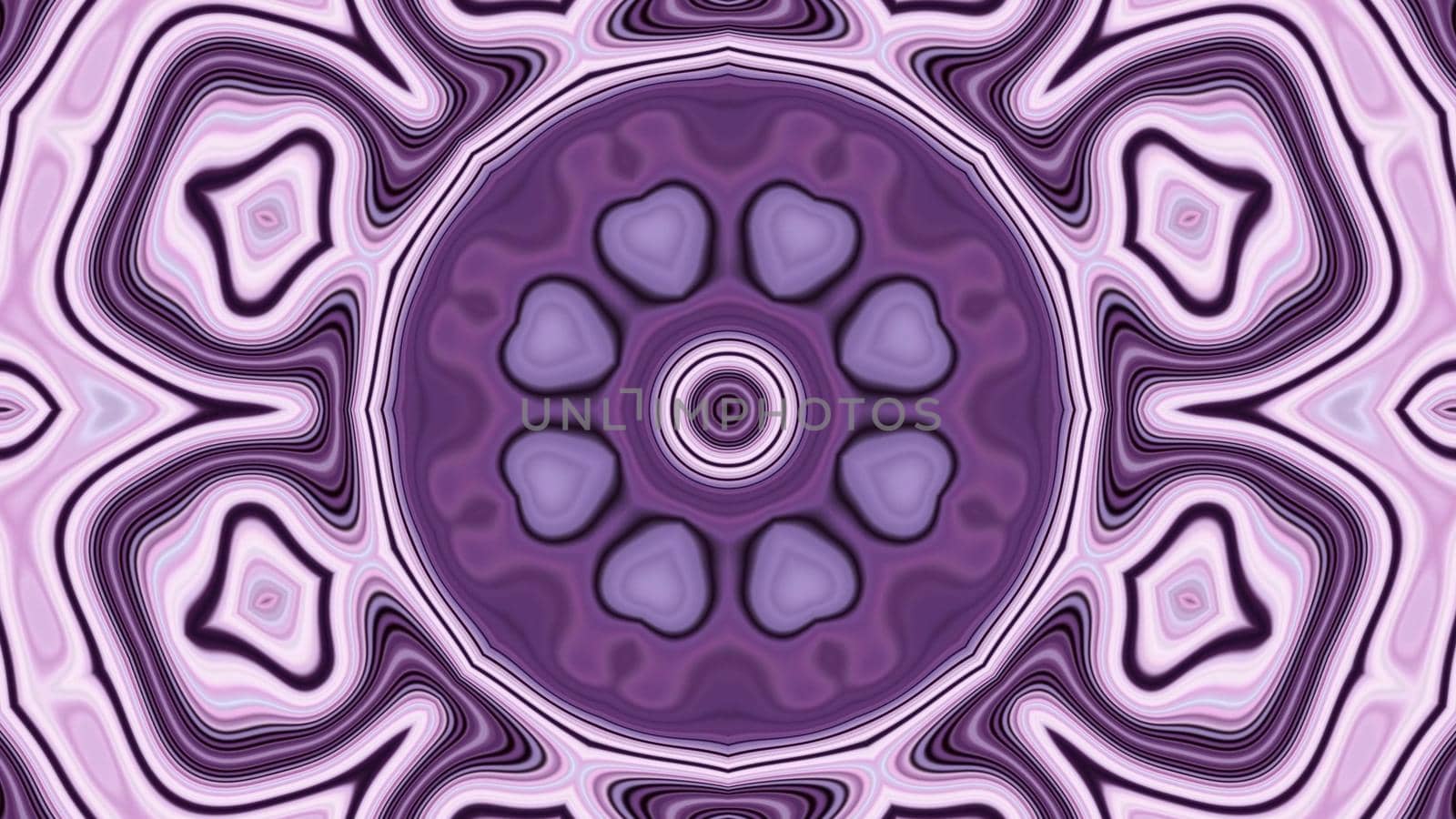 3d illustration of 4K UHD abstract background of symmetric geometric tunnel with ornamental shapes of violet color