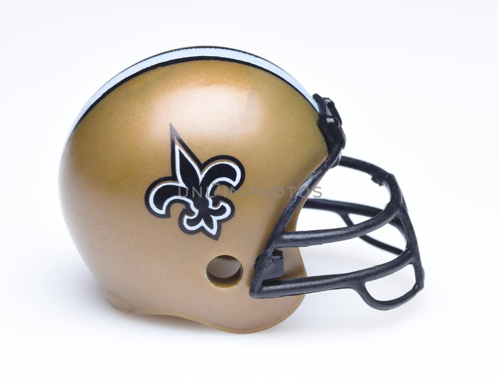 IRVINE, CALIFORNIA - AUGUST 30, 2018: Mini Collectable Football Helmet for the New Orleans Saints of the National Football Conference South.