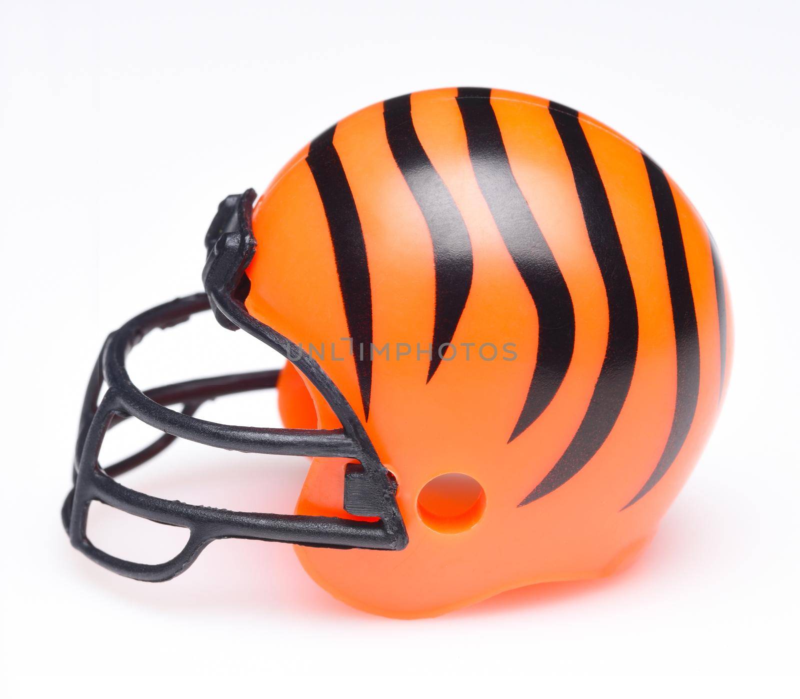 IRVINE, CALIFORNIA - AUGUST 30, 2018: Mini Collectable Football Helmet for the Cincinnati Bengals of the American Football Conference North.
