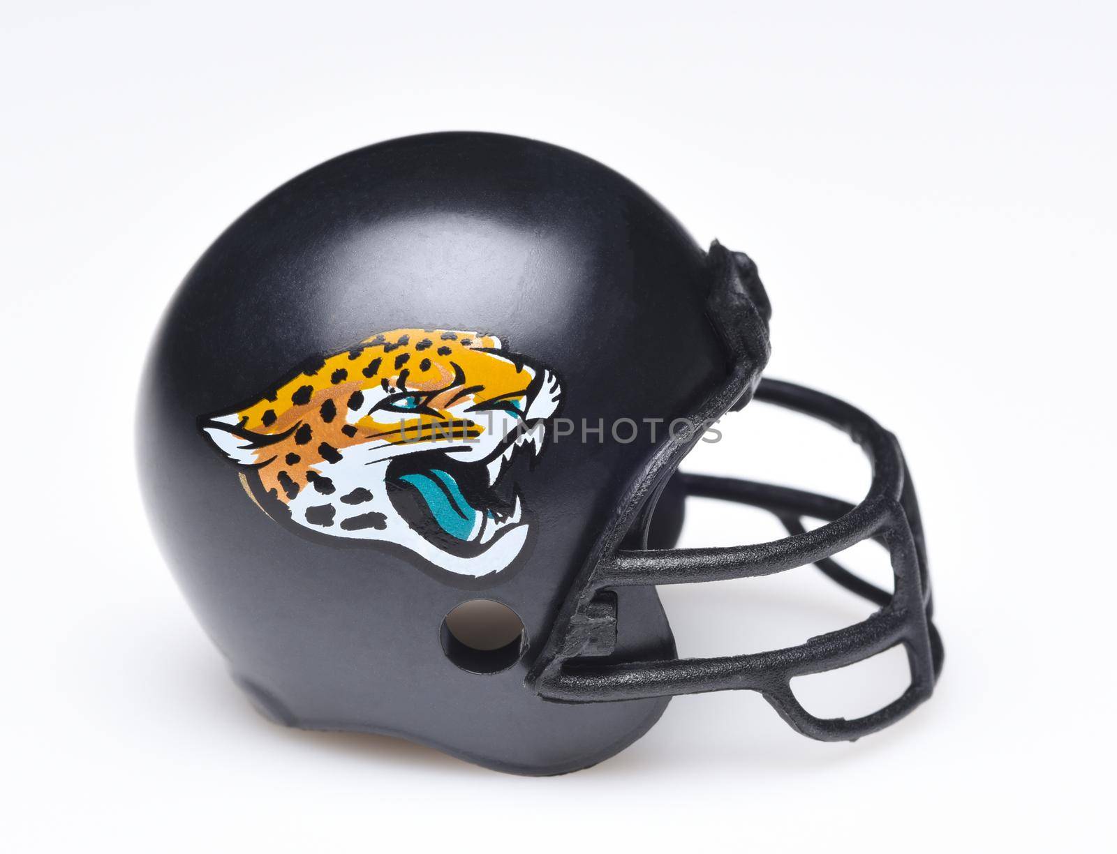 IRVINE, CALIFORNIA - AUGUST 30, 2018: Mini Collectable Football Helmet for the Jacksonville Jaguars of the American Football Conference South.