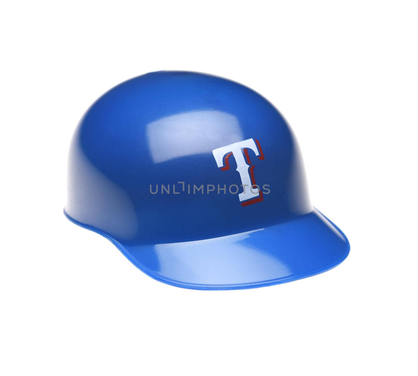 Closeup of a mini collectable batters helmet for the Texas Rangers by sCukrov