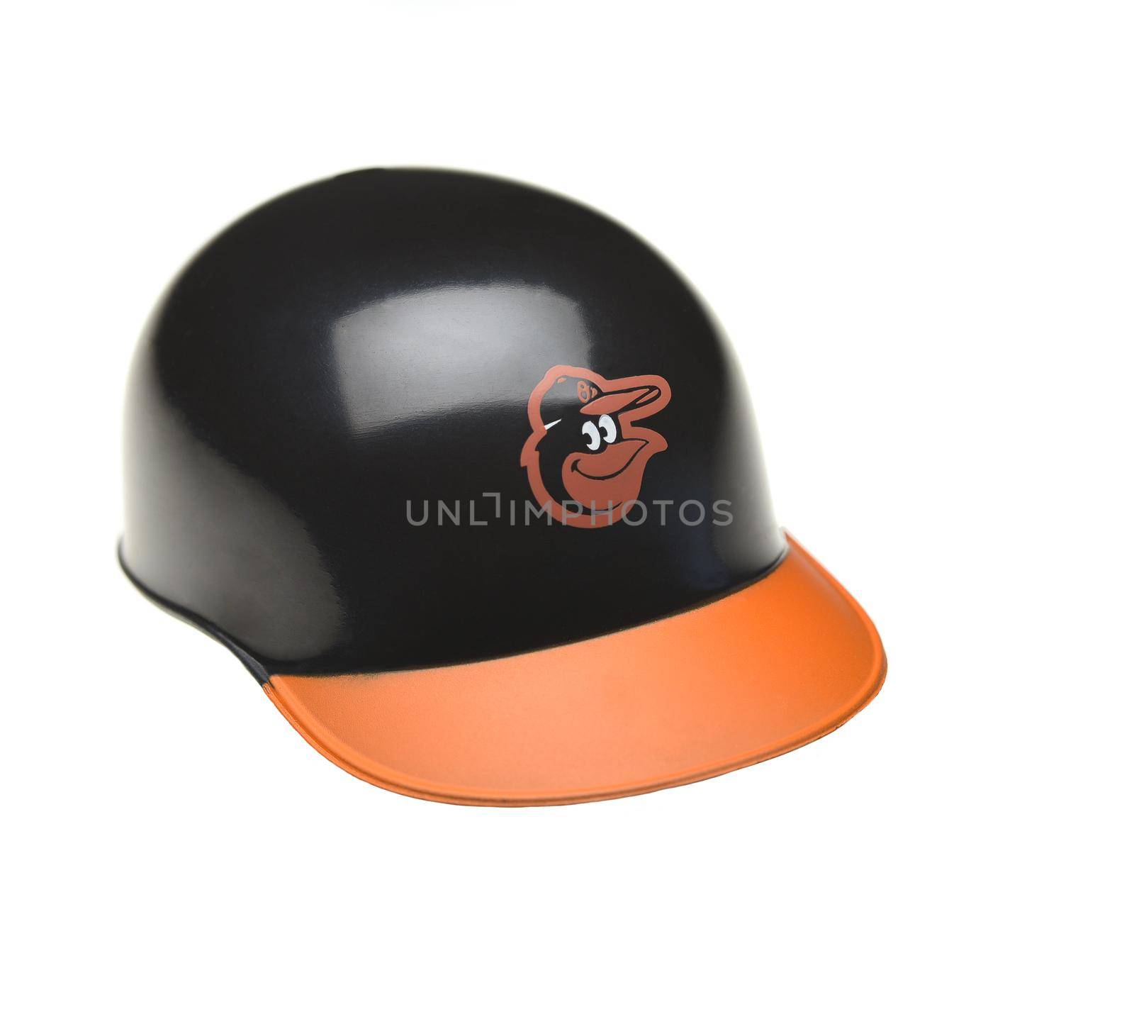 Closeup of a mini collectable batters helmet for the Baltimore Orioles by sCukrov
