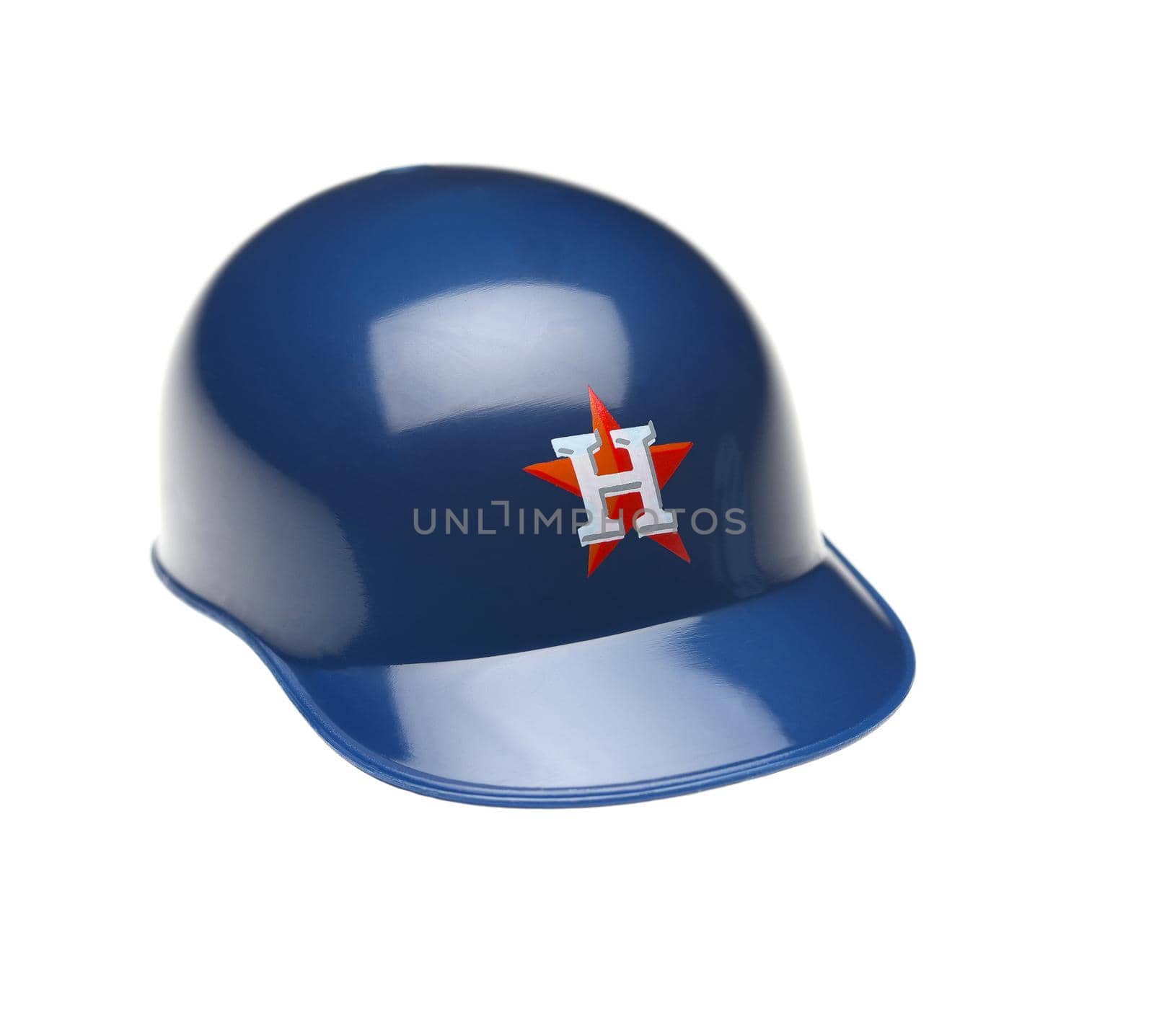 IRVINE, CALIFORNIA - FEBRUARY 27, 2019:  Closeup of a mini collectable batters helmet for the Houston Astros of Major League Baseball.
