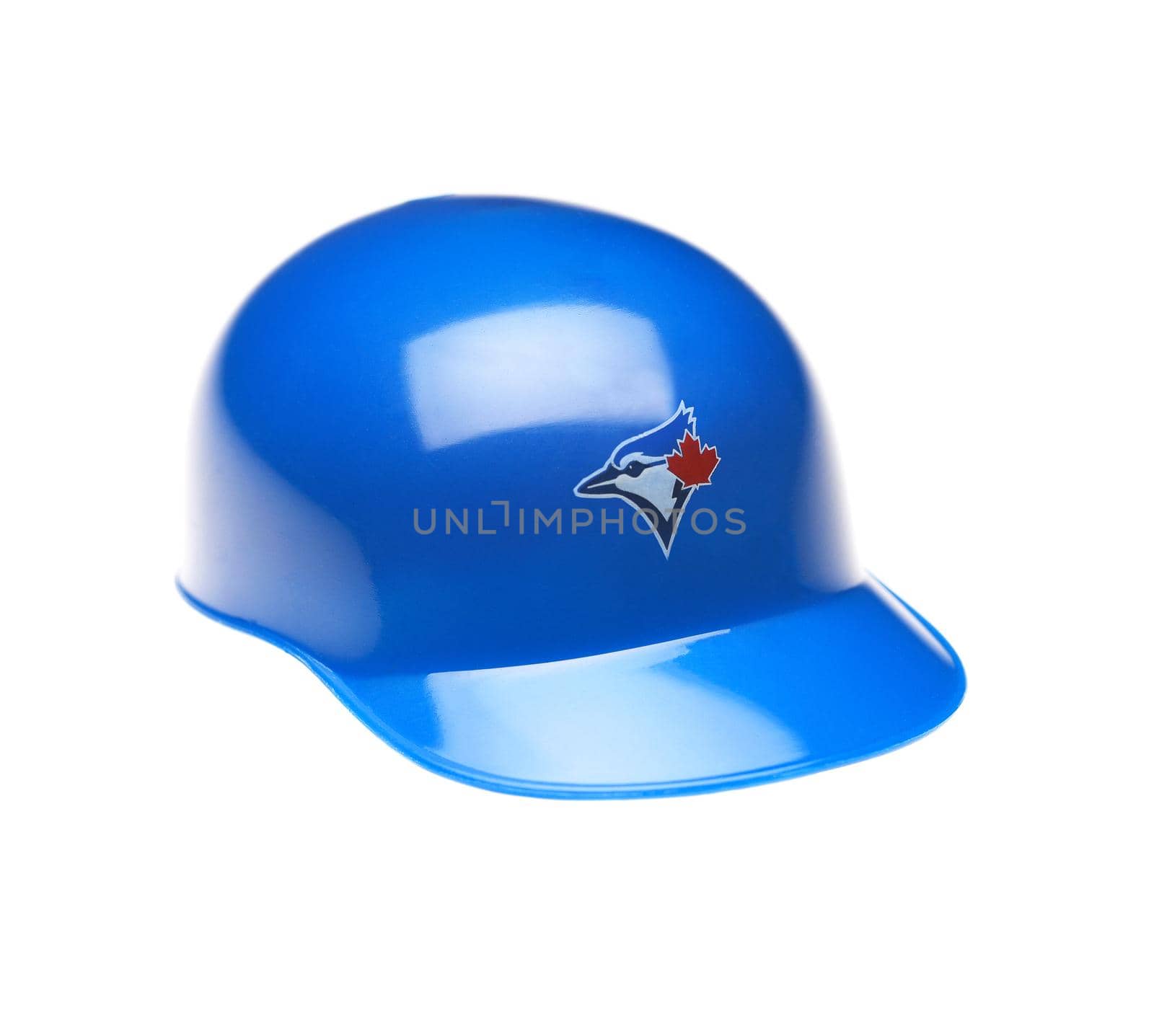 IRVINE, CALIFORNIA - FEBRUARY 27, 2019:  Closeup of a mini collectable batters helmet for the Toronto Blue Jays of Major League Baseball.