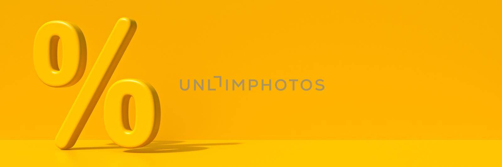 Percent sign 3D render illustration isolated on yellow background