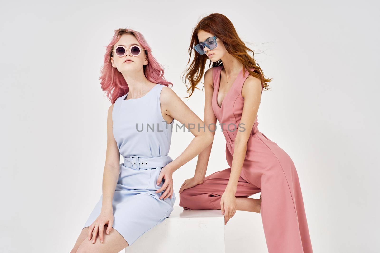 two models posing fashion friendship light background by Vichizh