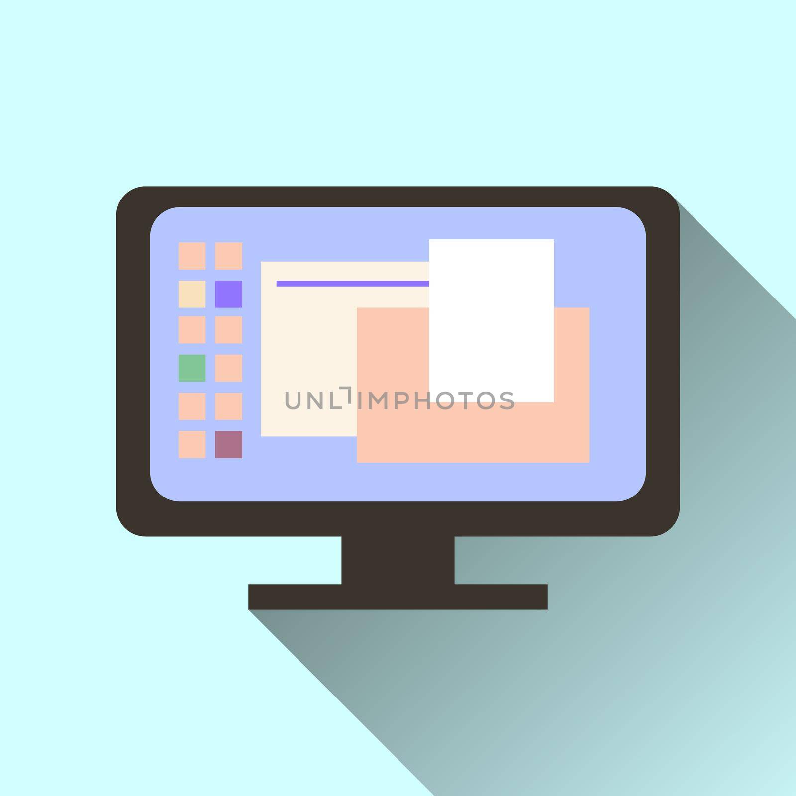 computer screen icon with long shadow isolated on orange background. by Alxyzt