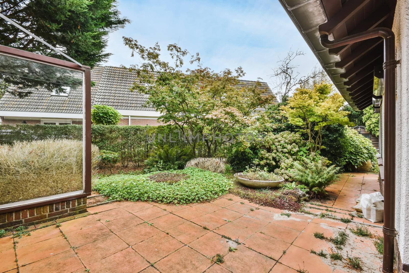 Beautiful courtyard with garden and fresh lawn