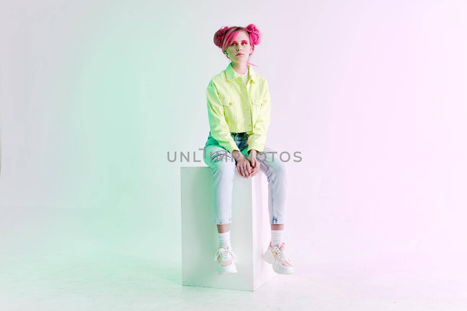 woman with pink hair youth style posing lifestyle neon by Vichizh