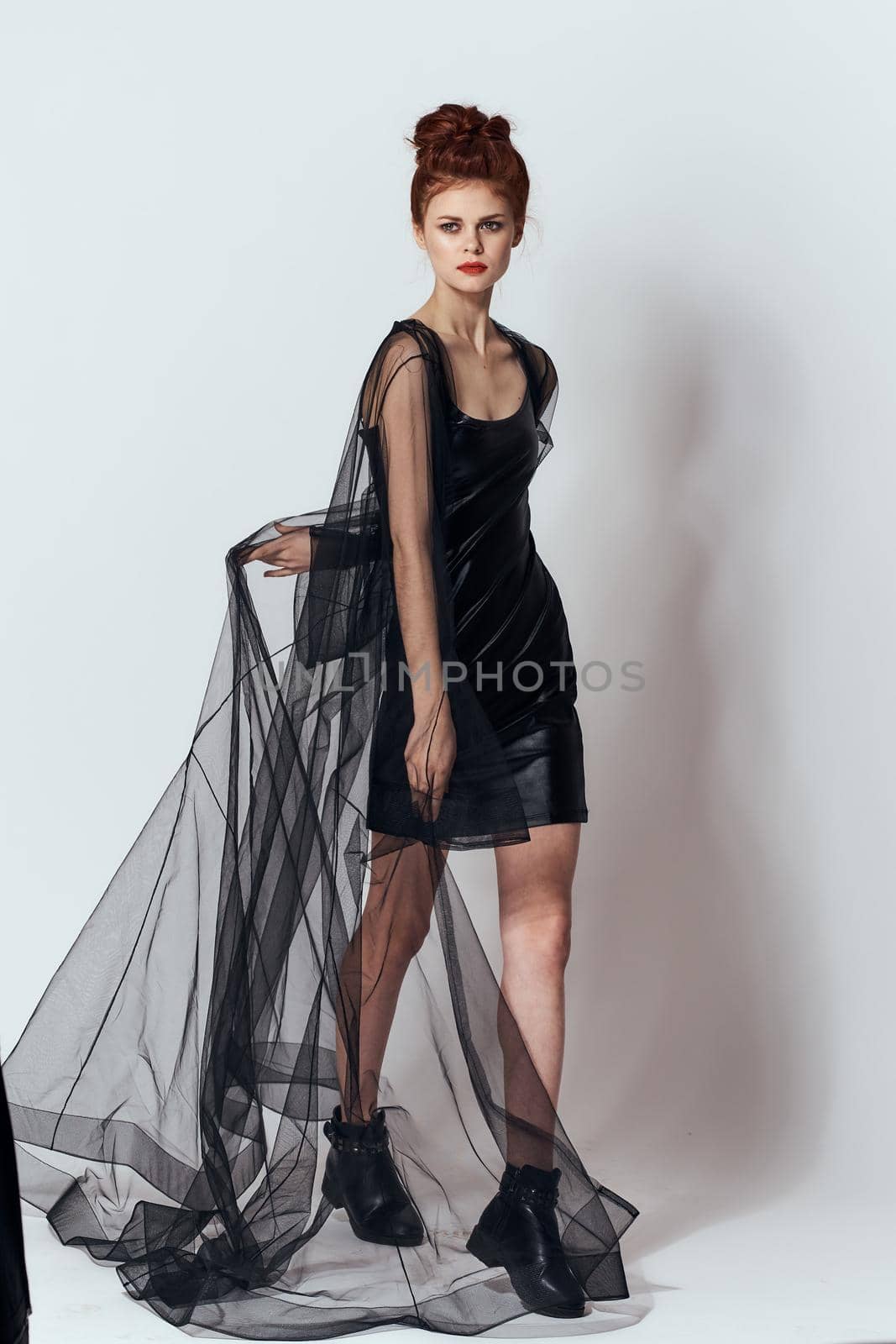 woman in black dress posing fashion glamor studio by Vichizh